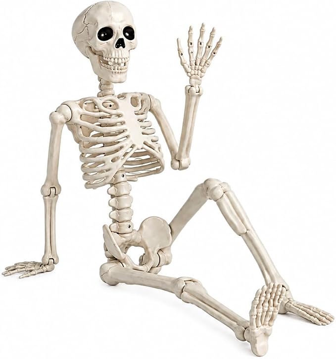 Halloween Skeleton Decorations,36″ Posable Human Skeleton Decorations for Halloween Party Decor, Haunted House Props Indoor Outdoor Decoration