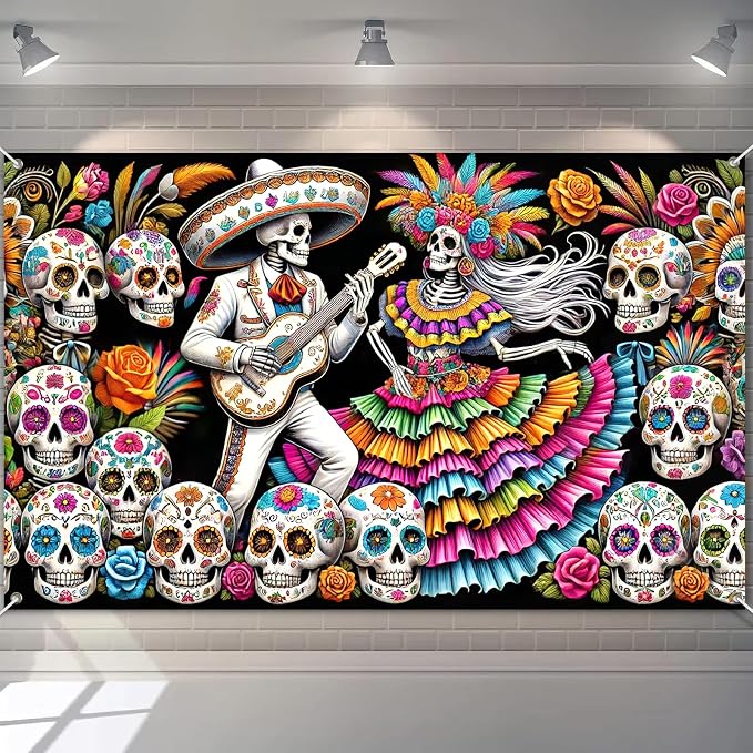 Day of the Dead Banner 71x43 in Sugar Skull Party Decor - skull carpet