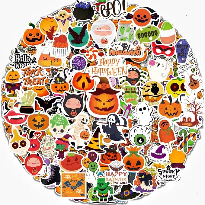 300Pcs Halloween Stickers for Kids Teens Adults, Waterproof Non-Repeating Vinyl Bulk Halloween Pumpkin Stickers for Holiday Party Favors Classroom Crafts Gifts Prizes Decorations - skull sticker