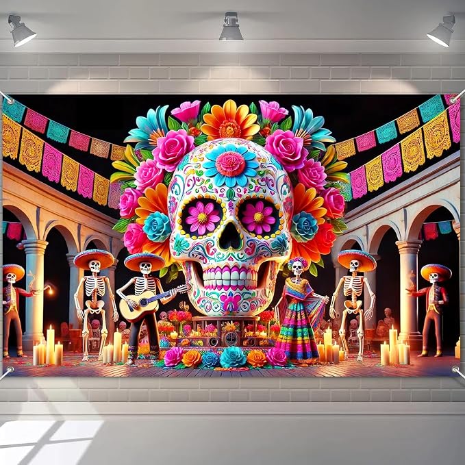 Dia de Los Muertos Backdrop 70.9x43.3 in Sugar Skull Decor - skull carpet