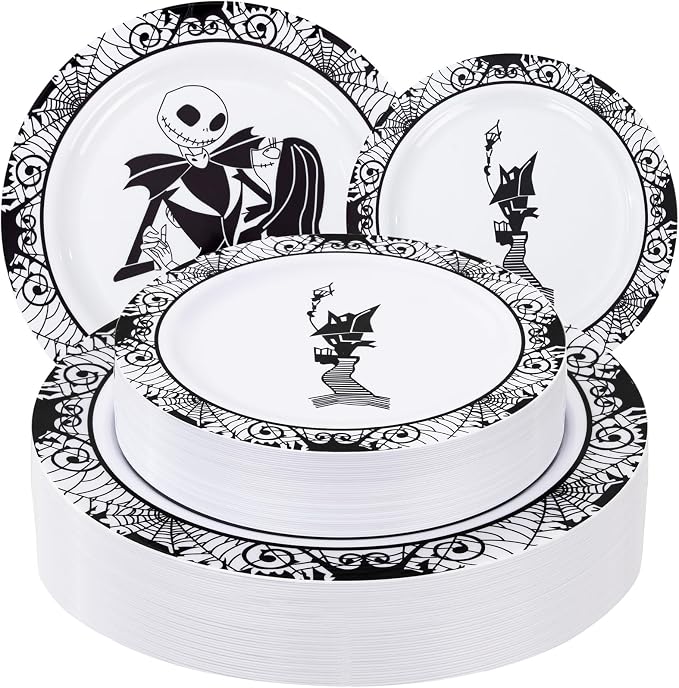 60pcs Sturdy Halloween Plastic Plates For Spooky Party Decor - skull plate