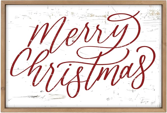23.6" Large Merry Christmas Wall Art Framed, Wooden Indoor Decor - skull wall art