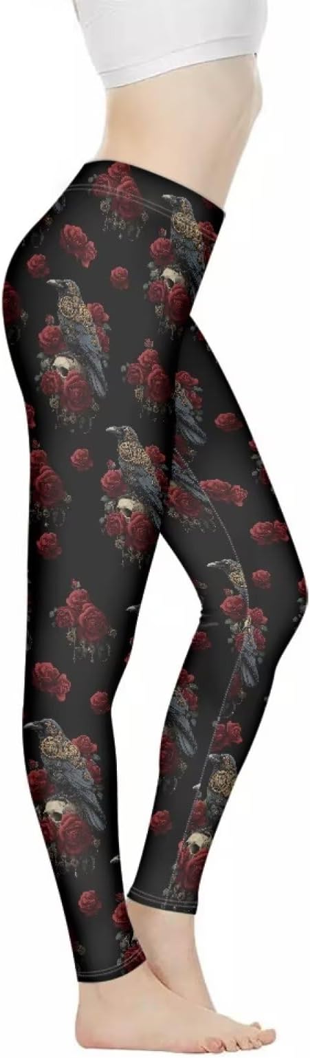 Women High Waist Tummy Control Workout Pants, Stretch Leggings for Sports Running Fitness, Soft Lounge Yoga Pant - skull leggings
