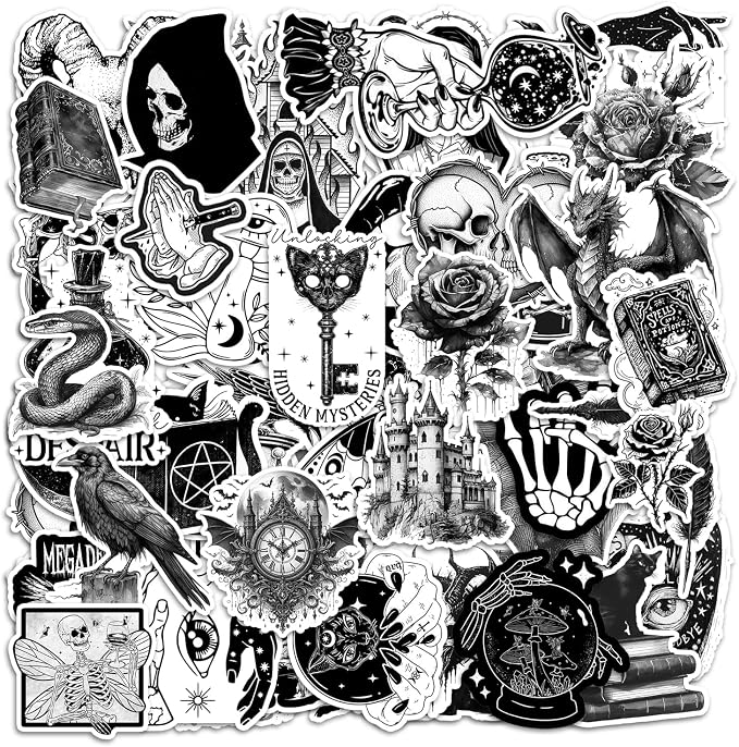 90Pcs Gothic Black & White Skull Stickers - Waterproof Vinyl Decals - skull sticker