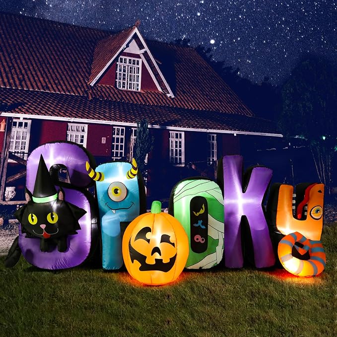 MUMTOP 8.85 Ft Inflatable Outdoor Halloween Decor with Spooky and Black Cat - skull inflatable