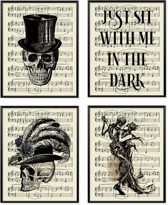 VONTP Romantic Gothic Skeleton Couples Wall Art Decor, 8×10 Set of 4