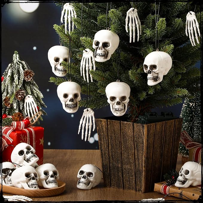 Poen 24 Pcs Halloween Horror Skull Skeleton Hanging Tree Ornament - skeleton