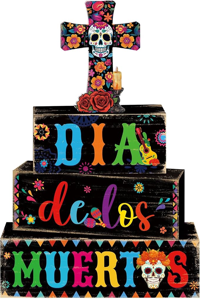 Mimorou 4 Pcs Day of The Dead Decorations Dia De Los Muertos Centerpiece - skull painting