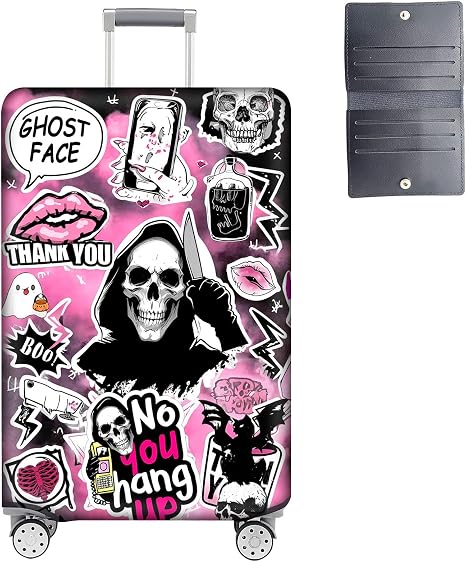 Luggage Cover Protector for 26-28 Inch Suitcases, TSA Approved Elastic Travel Suitcase Covers, Anti-Scratch Washable Luggage Sleeve for Carry On & Checked Bags, Skull Face - skull suitcase