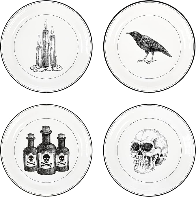 AimFun 48Pcs Vintage Halloween Disposable Paper Dessert Plates - skull plate