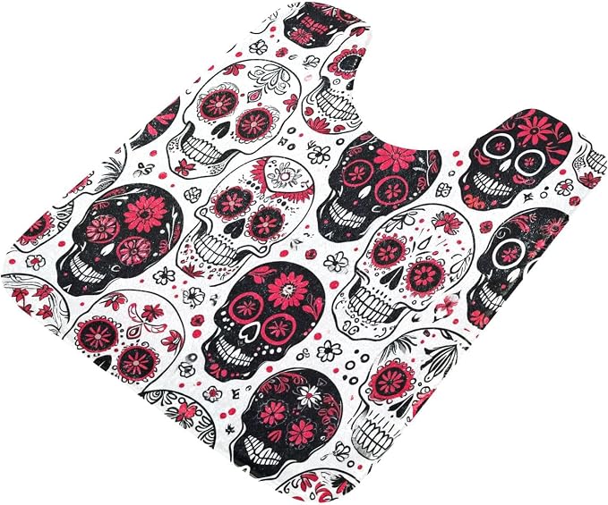 Sugar Skull Print Toilet Bath Rug U-Shaped 24" x 20" Non Slip Super Absorbent Contour Bathroom Mats Quick Dry Fluffy Rugs - skull toilet mat