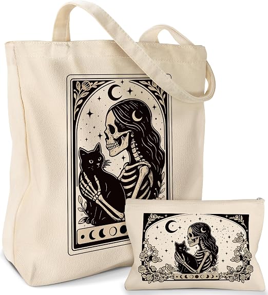 Miss Adola Canvas Tote Bag with Matching Makeup Pouch - sugar skull handbags for sale