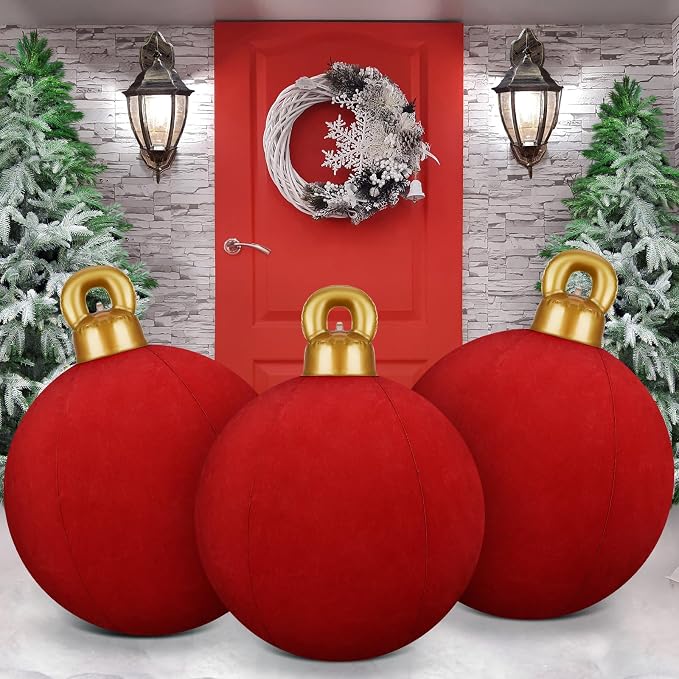 Jetec 3 Pcs 32 Inch Giant Red Velvet Christmas Inflatable Balls - skull inflatable
