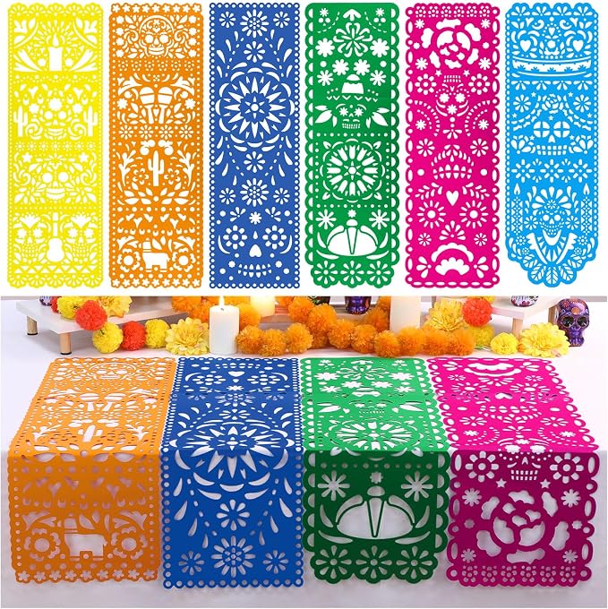 6 Pack Dia De Los Muertos Decoration Papel Picado Mexican Table Runner - skull carpet