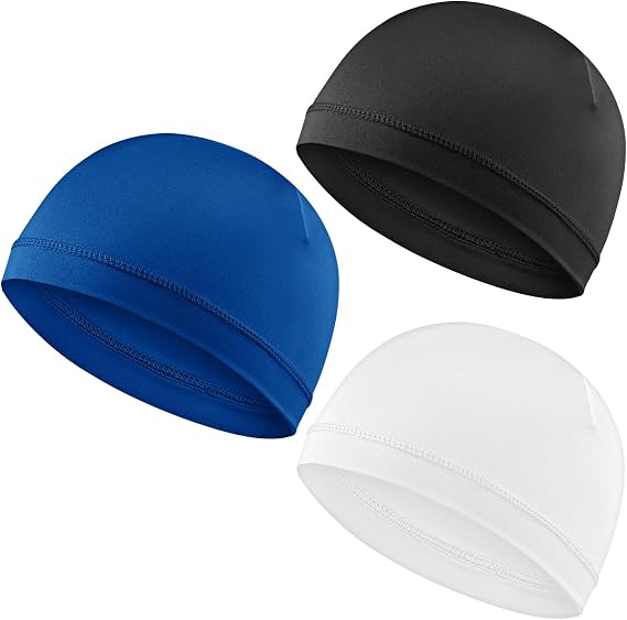 WY LIGHTING LEVEL 3Pcs Skull Caps Soft Lightweight Beanie Hats Moisture Wicking Stretchy Breathable Helmet Liner for Men