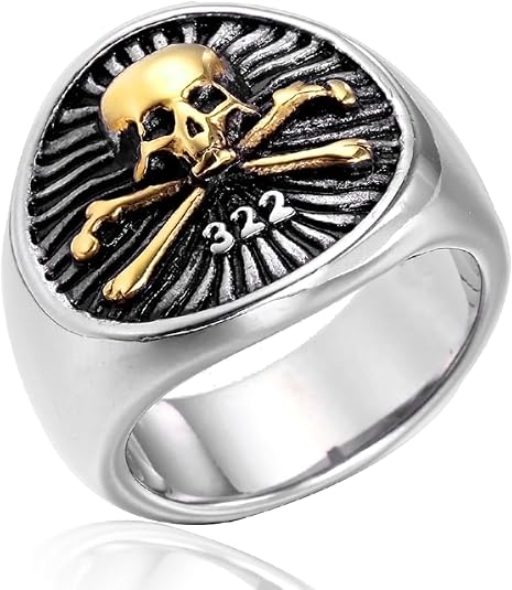 322 Skull and Bones Ring The Order of Death Titanium Steel The Eulogian Club Gothic Elite Heritage Biker Jewelry for Men