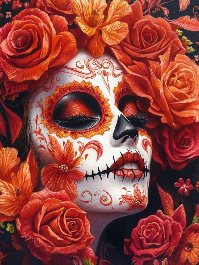 5D Sugar Skull Women Diamond Art 12x16 Inch Full Drill Diamond Painting Kits for Adults & Beginners - DIY Art Crafts for Relaxation and Home Wall Decor 783A - skull painting