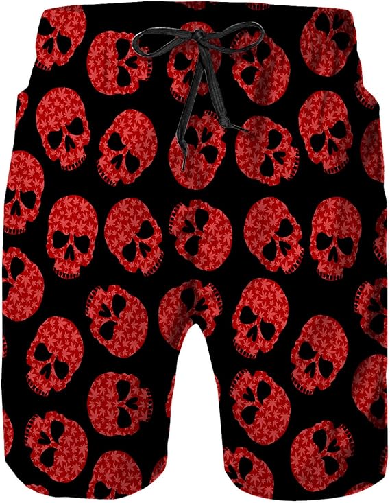 Mens Swim Trunks with Mesh Lining,Quick Dry Beach Board Shorts Swimsuit Pants Swimwear Bathing Suits - skull swimsuit