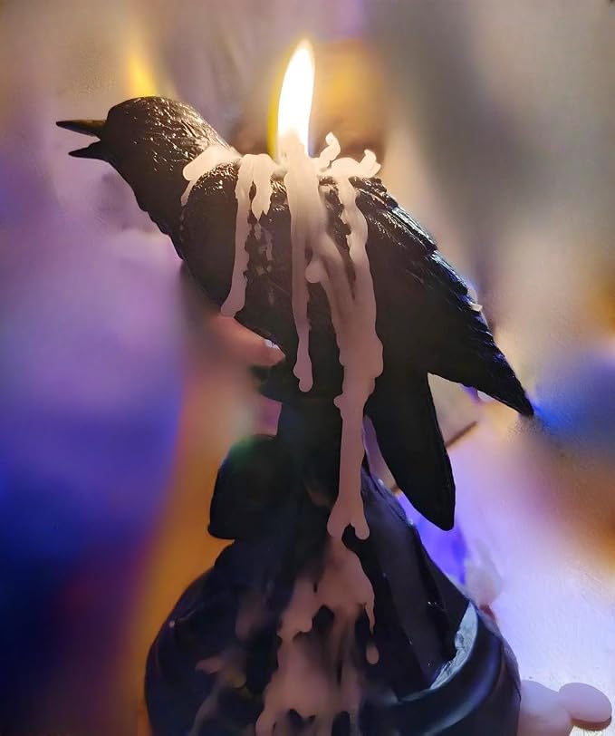 Raven Candle Holder Halloween Decoration Gothic Candlesticks Crow Candle Stick Statue (Raven) - skull candle