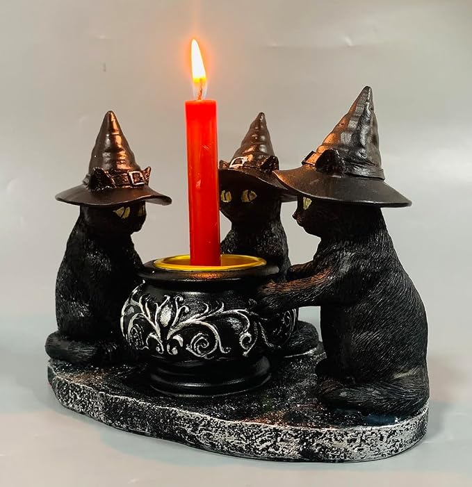 Black Cat Candle Holder, Gothic Tea Light Figurine - skull candle