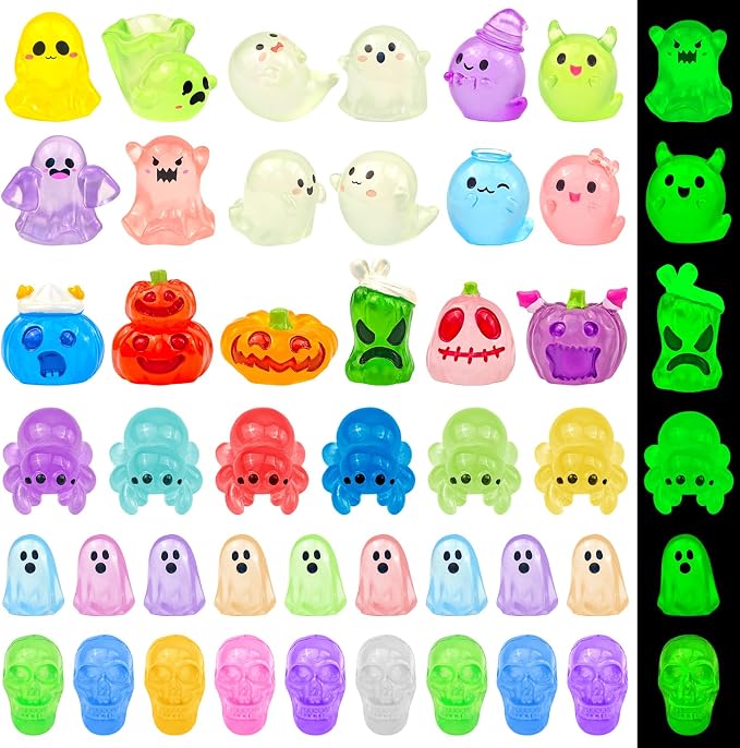 60 Pcs Halloween Luminous Mini Resin Figures Ghost Miniature Figurines - skull figurine