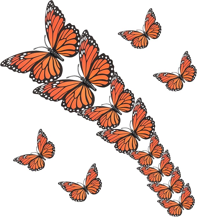 Monarch Butterfly Decorations, dia de los muertos Decorations, 3 Sizes 3D Day of the Dead Artificial Monarch Butterflies Decor Halloween Butterfly Wall Decal for Craft Home Wedding Thanksgiving, 12Pcs - skull sticker