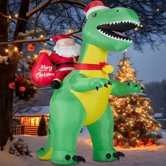 Kendane 8FT Christmas Inflatables Santa Claus Riding Dinosaur - skull inflatable