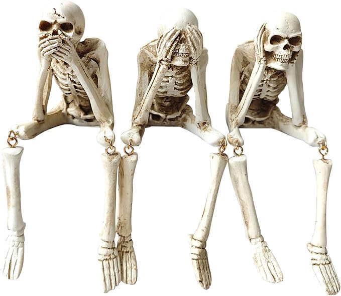 Halloween Skeleton Statues Set of 3, White Halloween Resin Skeleton Decor - skull figurine