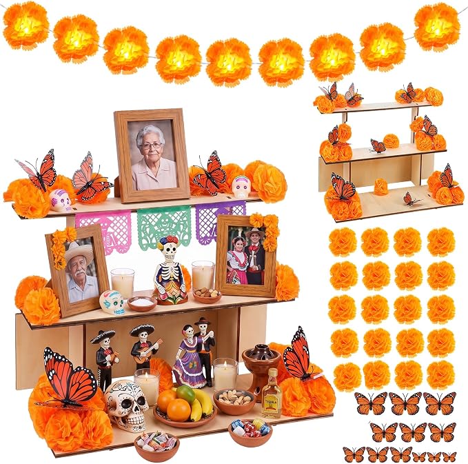 Colingmill 34 Pcs Dia De Los Muertos Decorations, Day of The Dead Altar Kit - skull figurine