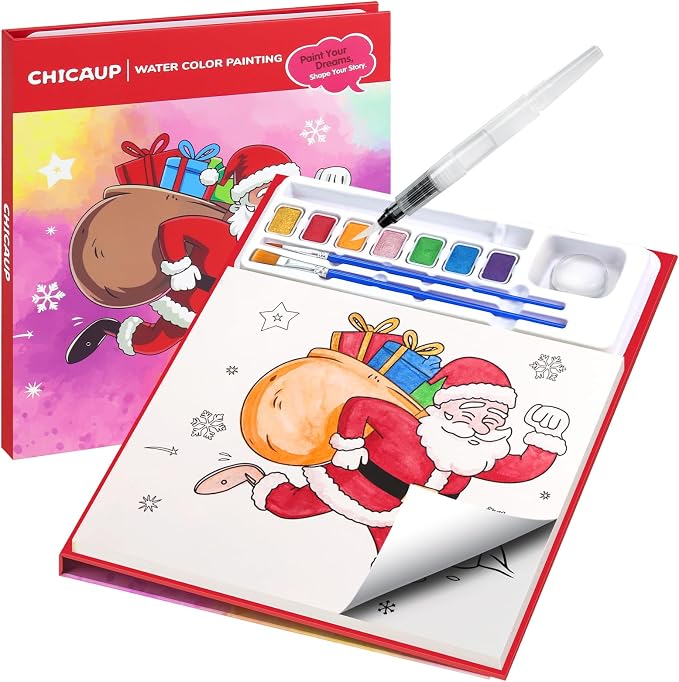 CHICAUP Christmas Paint with Water Coloring Books for Kids, Xmas Season Watercolor Painting Kit Painting Activity for Kids Ages 3-5 4-8, Mess Free Arts Crafts Drawing Gift Toy for Boy Girl - skull painting