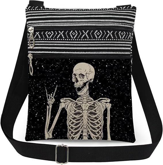Skull Starry Sky Women Crossbody Bag Rock Hand Gesture Purse - sugar skull handbags for sale