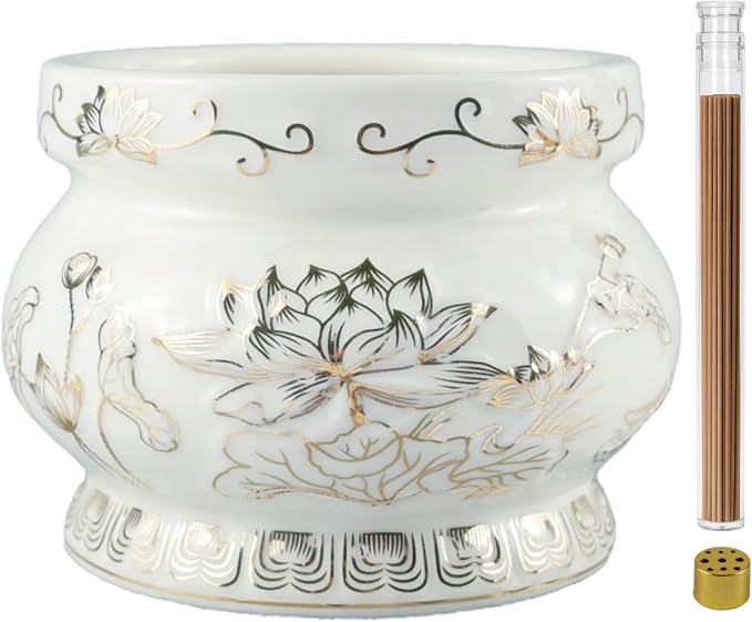 4Inch Ceramic Lotus Incense Burner Pot Buddhist Incense Bowl Holder Small - skull incense burner