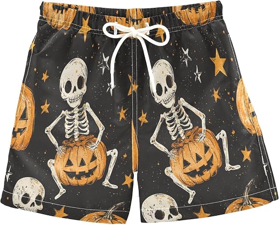 Boccsty Retro 80s 90s Pattern Boys Swim Trunks Baby Kids Swimwear Summer Toddler Beach Board Shorts Bathing Suit 2T-XL - skull swimsuit