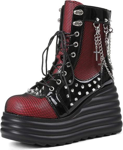 Lyrisiphy Platform Goth Ankle Boots Women Rave Gothic Combat Booties - sugar skull boots