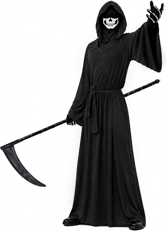 Grim Reaper Costumes Set for Adult Halloween Scary Ghost Hooded Robe - sugar skull costume