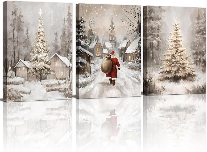 Christmas Pine Trees Winter Snow Scene Canvas Wall Art Painting 12"x16"x3 - skull painting