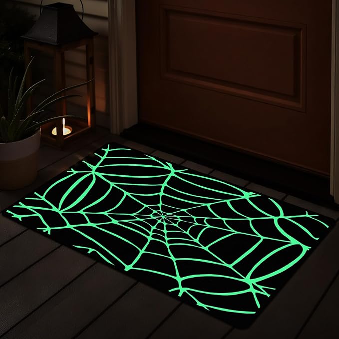 Halloween Door Mat Glow in The Dark Rug Spider Web Doormat - skull floor mat