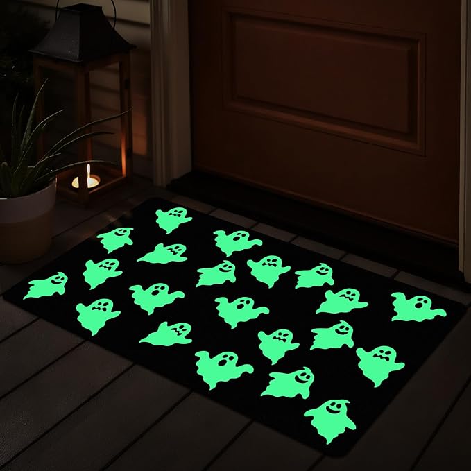 Halloween Door Mat Glow in The Dark Rug Cute Ghost Doormat - skull carpet