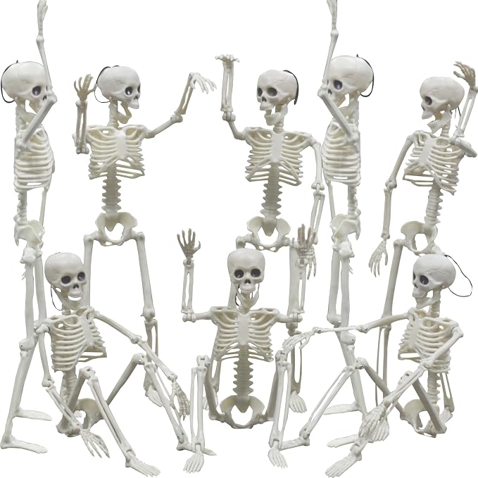 16″ Halloween Skeleton Decorations with Movable Joints, 8Pcs