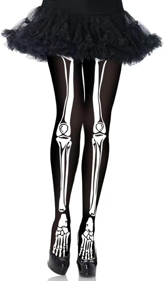 Skeleton Tights Zombie Legging with Feet Black Halloween Costume - skull leggings
