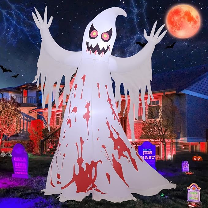 GOOSH 8.2 FT Giant Halloween Inflatable Ghost - Outdoor Blow Up Yard Decoration with Bright LED Lights, Weather-Resistant, Fast Inflation, Great for Party Garden Lawns - skull inflatable