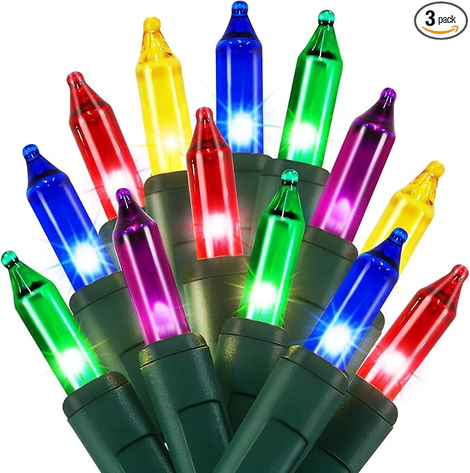 3 Pack Multicolor Christmas String Lights, 100 Count Each, Incandescent Mini Christmas Lights, Connectable Xmas Tree Light for Indoor Outdoor Garland Birthday Holiday Wedding Festival Party - string light