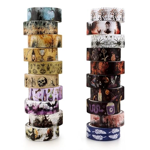 Washi Tape Set 20 Rolls Halloween Witch Decorative Tape Vintage Halloween Masking Tapes for Arts Scrapbooking, Bullet Journaling, DIY Crafts, Planners, Gift Wrapping - skull sticker
