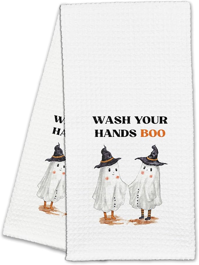 16" x 24" Halloween Bathroom Dish Towel - Wash Your Hands Boo - Ghost Funny Waffel Weave Hand Towel for Home Kitchen Bathroom - Halloween Decoration & Gifts Supplies - A16 - skull toilet paper