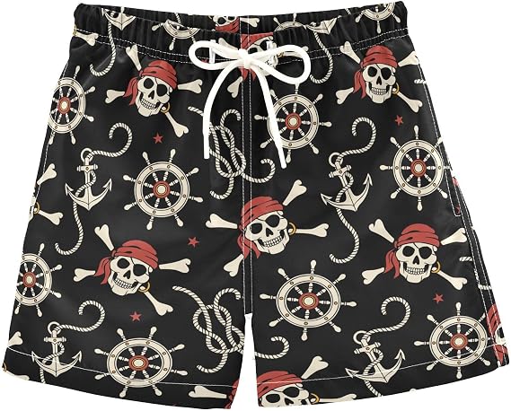 Boys Swim Trunks Toddler Swimsuit Beach Shorts with Mesh Lining - skull swimsuit