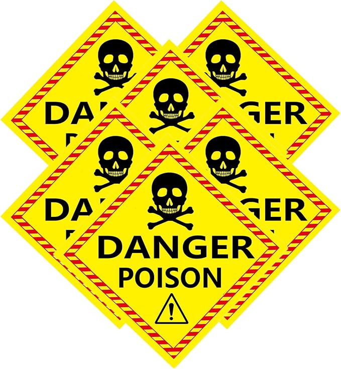 Poison Skull and Crossbones Danger Poison Sign Stickers 12 Pack - skull sticker
