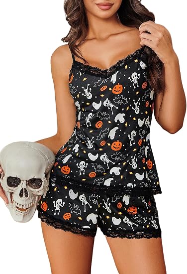 Avidlove Lace Trim Cami Modal Pajamas for Women Set 2 Piece Sexy Pj Set - skull pajamas