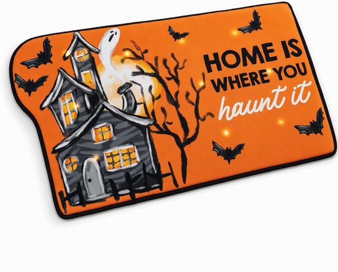 Mud Pie Light Up Halloween Doormat With Sound, Spooky Halloween Welcome Mat - skull floor mat