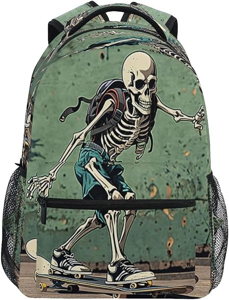 Skateboard Skeleton Skull Backpacks for Kids Teens School Bookbags for Elementary Middle High School Students Back Pack Laptop Daypack for Girls Boys Age 4-18 Years - skull backpack