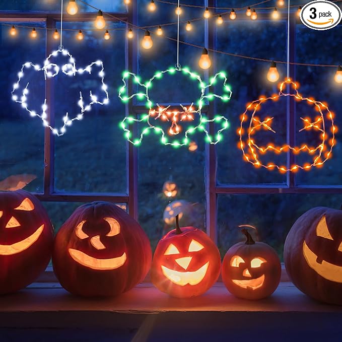 3 Packs Halloween Window Decoration Lights, USB Powered - string light
